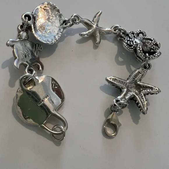 925 Silver Starfish, Octopus, Shell,Turtle,Stingray Bracelet (See Description) - Picture 2 of 3